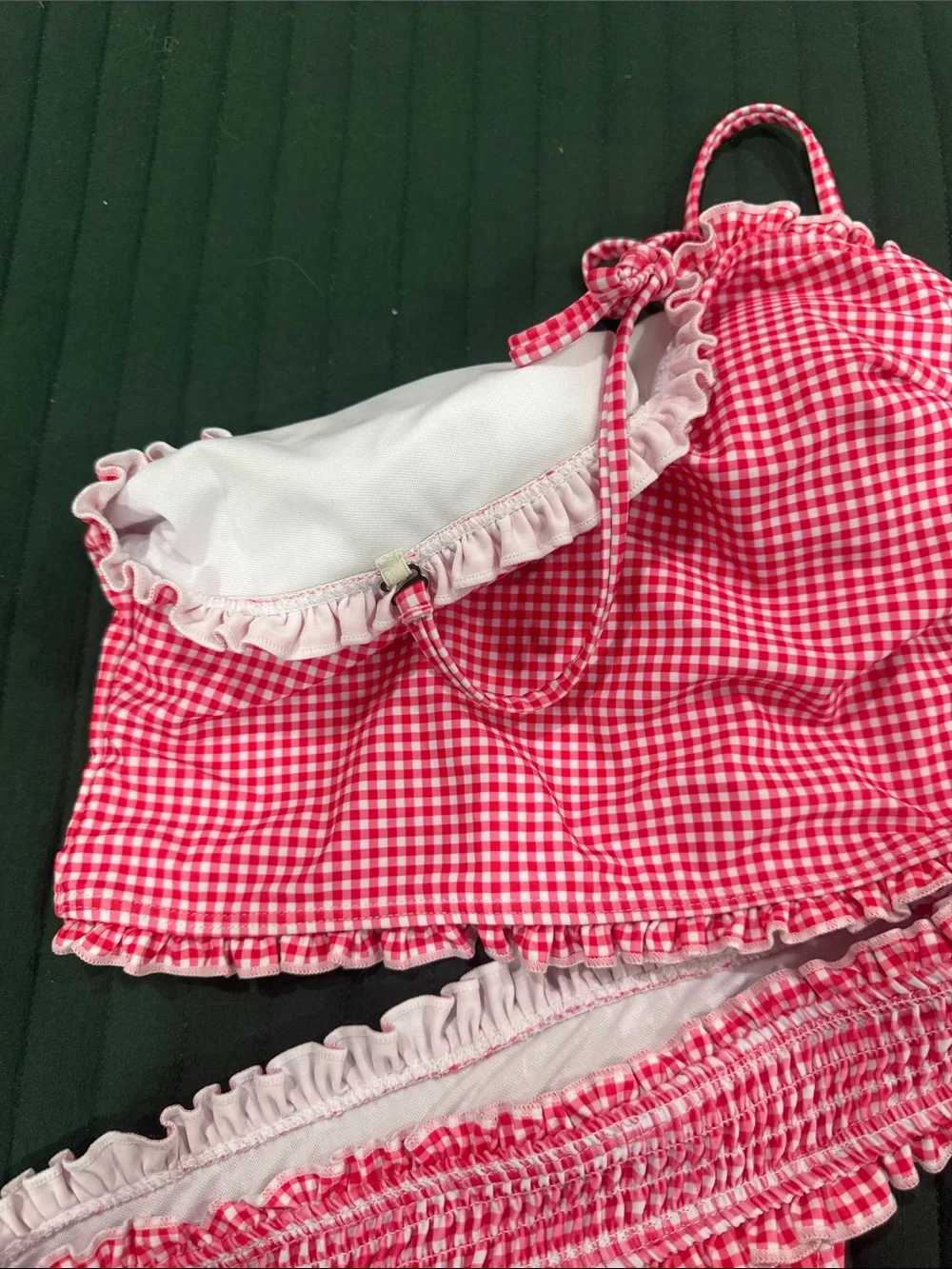 SHEIN Red and White Gingham Ruffle Bikini Set small - Picture 4 of 5